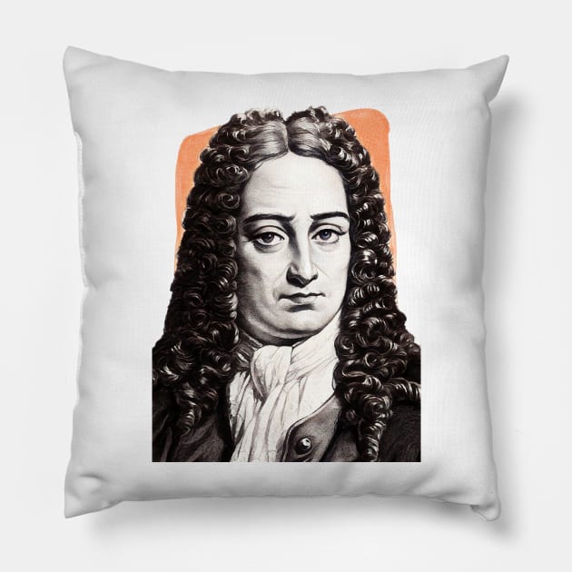 German Polymath Gottfried Wilhelm Leibniz illustration Pillow by Litstoy 