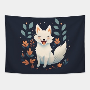 Happy Smiling White Fox Floral Cute Tapestry
