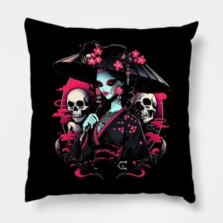 Geisha | Grim Reaper Geisha Skull | Cool Retro Japanese Aesthetic Pillow