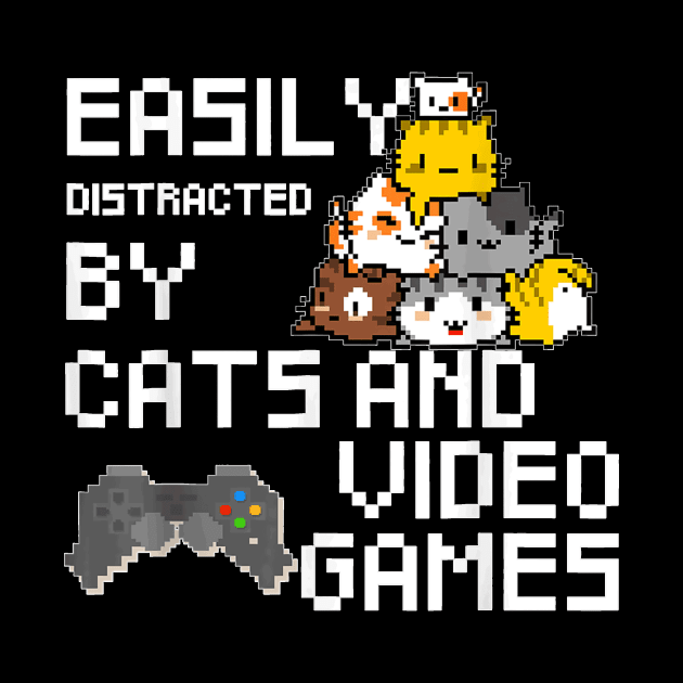 Easily Distracted By Cats And Ideo Games Pixel Art Cat by Mum and dogs