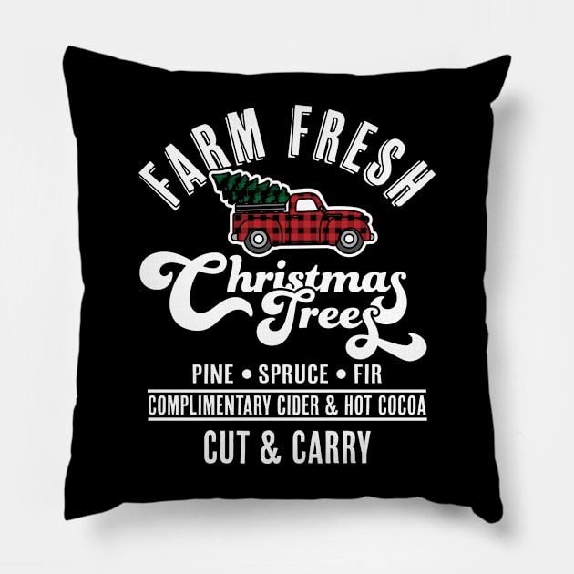 Farm Fresh Christmas Trees - Red Truck Buffalo Plaid Xmas Pillow by OrangeMonkeyArt