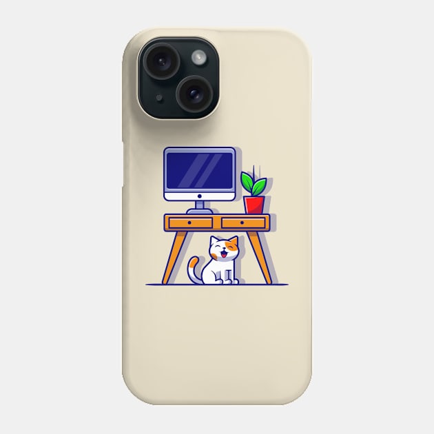 Cute Cat Under Table Cartoon Phone Case by Catalyst Labs