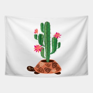 Turtle Cactus Illustration Tapestry