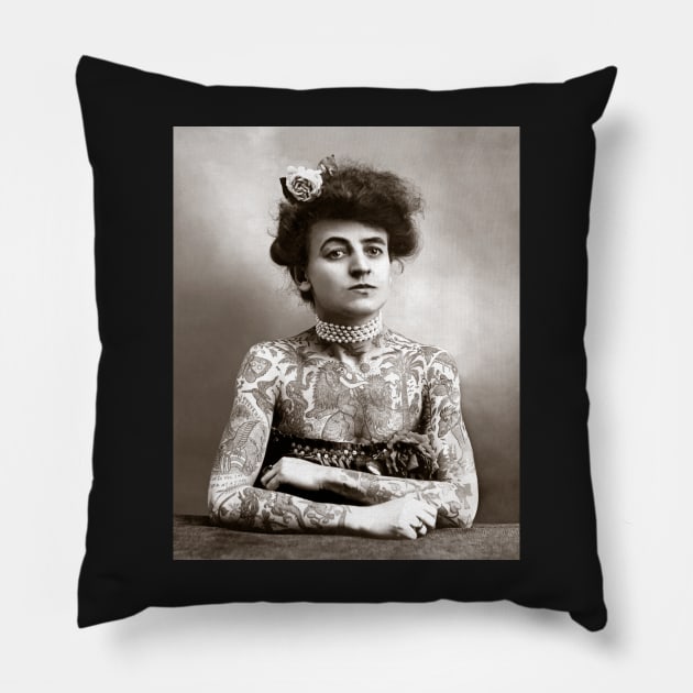 Tattooed Lady, 1907. Vintage Photo Pillow by historyphoto