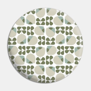 Retro Geometric Floral Pattern Olive Green, Light Taupe Pin