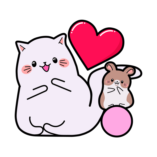 Kawaii style, mouse lovers, Valentine's Day, cute kawaii mice and cats . by SK1X