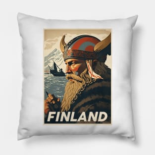 Finland Viking Vintage Travel Art Poster Pillow