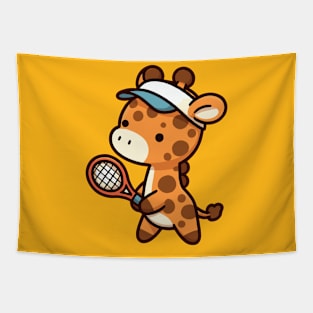 cute giraffe cartoon Play Tennis Tapestry