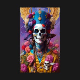 Surreal Exotic Floral Pirate Skull T-Shirt