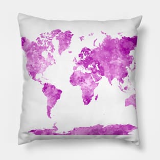 World Map Watercolor Pink Pillow