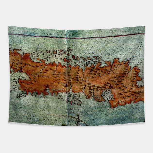 Vintage Map of Cuba (1562) Tapestry by Bravuramedia