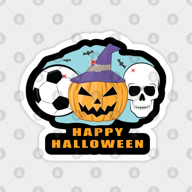 Happy Football / Soccer Halloween - Spooky Skull and Pumpkin Magnet by DesignWood Atelier