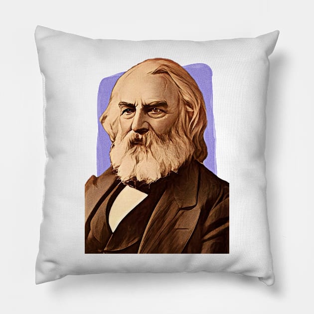 American Poet Henry Wadsworth Longfellow illustration Pillow by Litstoy 