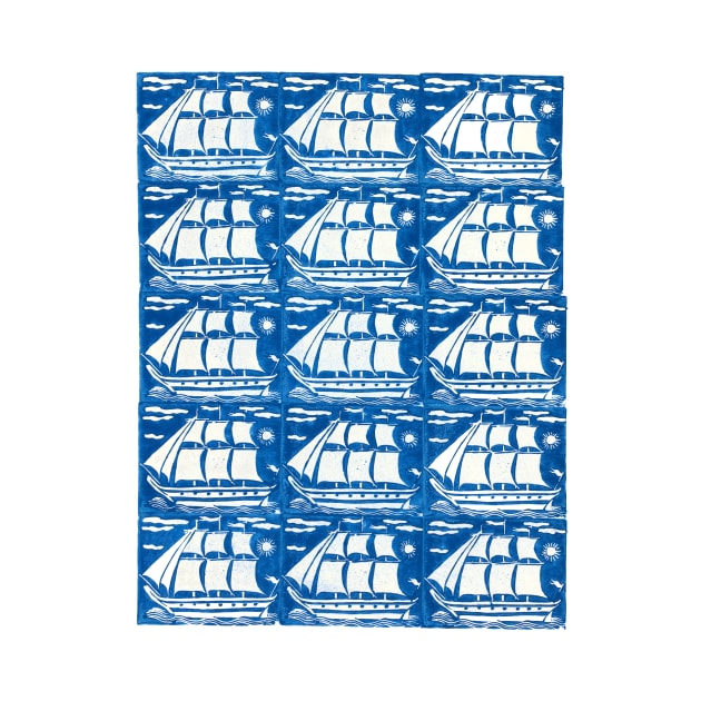 Sailing Ships & Sun Pattern On Blue by rocketshipretro