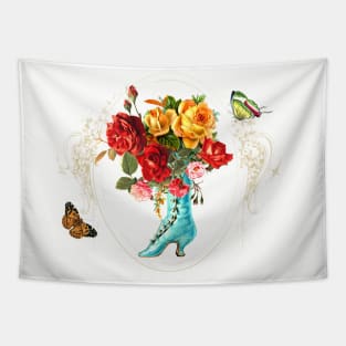 Romantic Victorian Boot Roses Butterflies French Frame Tapestry