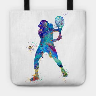 Tennis Boy Player Backhand Watercolor Silhouette Tote