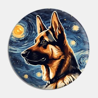 German Shepherd Dog Breed in a Van Gogh Starry Night Art Style Pin