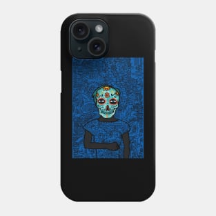 100: Vibrant Blue-Eyed Female Mexican Mask NFT with a Planetary Glyph Background Phone Case