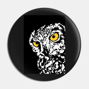 Lookout Owl Black and White Linoprint Pin