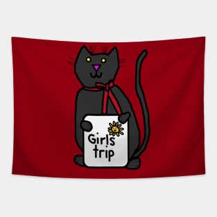 Cute Black Cat goes on Girls Trip Tapestry