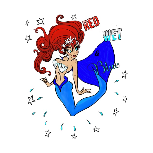 Red Wet & Blue 4th of July Mermaid by pepekauai