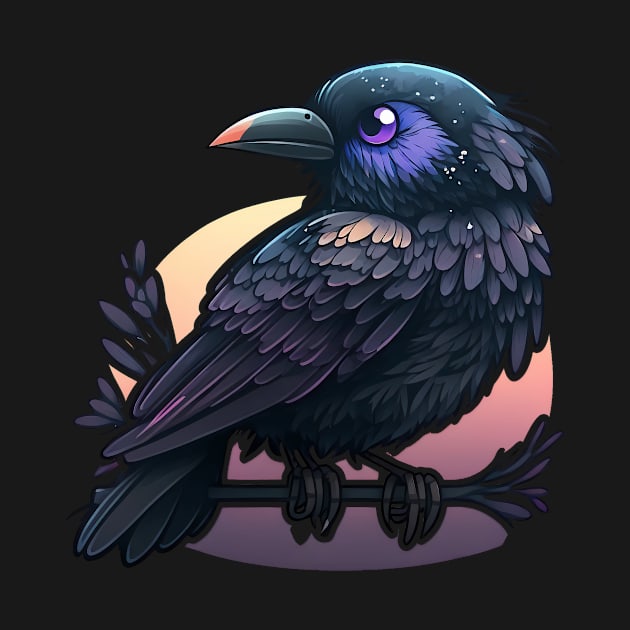 Beautiful raven with dark tones on a branch by Cute Planet Earth Mini