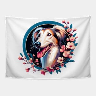 Saluki's Spring Delight Amid Cherry Blossoms Tapestry