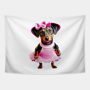 Glamour Pup: Dachshund in Pink Tutu and Lipstick Tee Tapestry