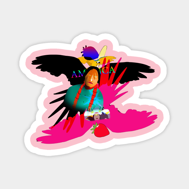 Indian, Parrot and Strawberry Magnet by momomoma