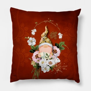 Easter time, cute gnome with eggs and flowers Pillow