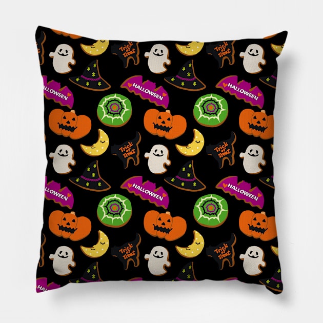 Halloween - Pattern - Spooky bats , pumpkin, cats, moon, cake, witch Pillow by NOSSIKKO