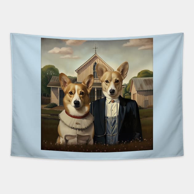 Corgi American Gothic Tapestry by AtomicChonk