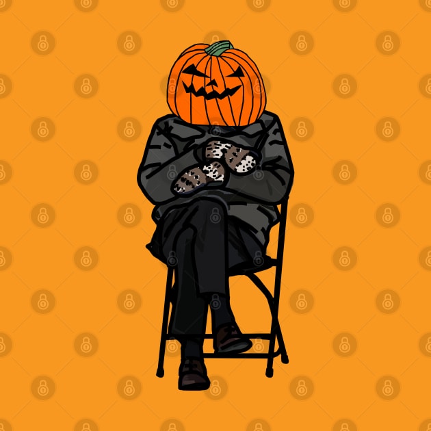 Halloween Horror Pumpkin Head wears Bernie Sanders Mittens Memes by ellenhenryart