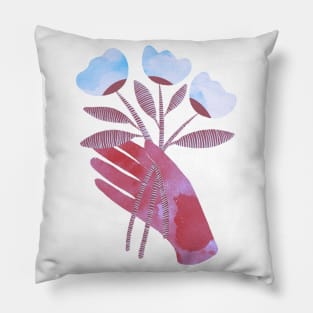 Red hand with blue flowers for you Pillow