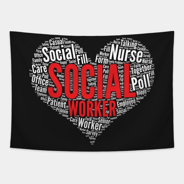 Social worker Heart Shape Word Cloud Design print Tapestry by theodoros20