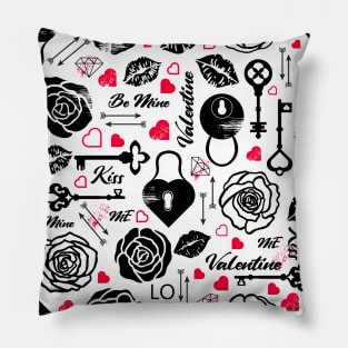 Kitsch Valentine | black, white and red| love pattern Pillow