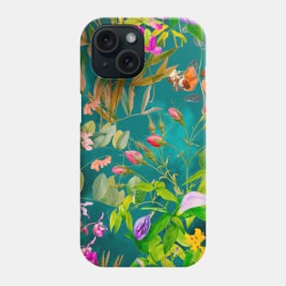 Cool tropical floral leaves botanical illustration, tropical plants,leaves and flowers, green turquoise leaves pattern Phone Case