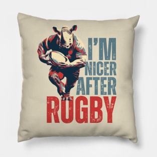 I'm Nicer After Rugby Rhino Rugby Player Pillow