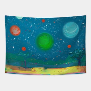 Planets Stars Night Landscape Tapestry