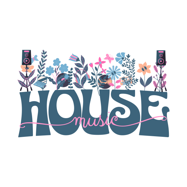 HOUSE MUSIC  - In Full Bloom  (blue/pink/tan) by DISCOTHREADZ 