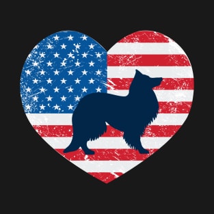 American Flag Heart Love Sheltie Usa Patriotic 4Th Of July T-Shirt