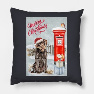 German Wirehaired Pointer Merry Christmas Santa Dog Pillow