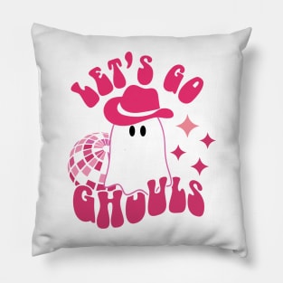 Let's go Ghouls, Halloween, Disco Ball, Cowboy Hat Pillow