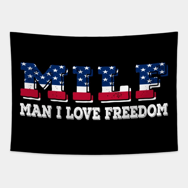 Funny 4th of July Man I Love Freedom Patriotic American Tapestry by Daytone