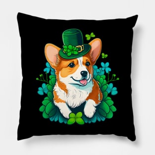 Funny Corgi Lover Shamrock Happy St Patricks Day Pillow