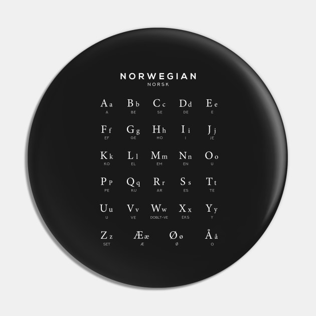 Norwegian Alphabet Chart, Norway Language Chart, Black Pin by typelab