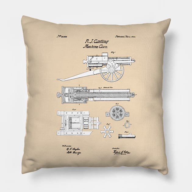 Gatling Gun Patent - 1862 Machine gun - SBpng Pillow by SPJE Illustration Photography