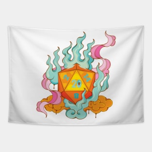 Gold D20 Lucky Dice on Fire Tapestry