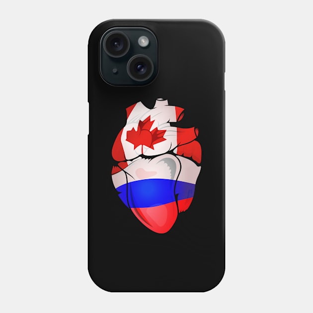 Russian Canadian Split Anatomical Heart With Flags - Russia-Canada Phone Case by Biped Stuff