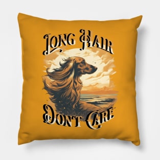 Long Hair Don't Care Cream Dachshund In the Sunset Pillow